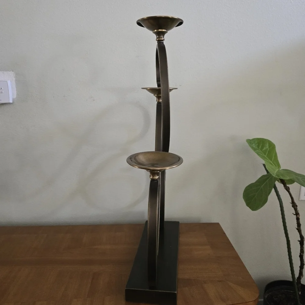 Three tier scroll bent iron/brass candle candelabra holder - Picture 4 of 8